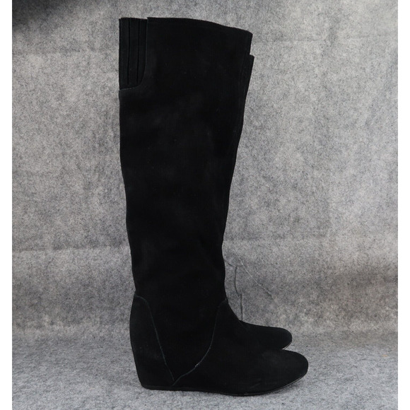 Colin Stuart Shoes Womens 6.5 Boots Tall Wedge Fashion Leather Pull On Black - Picture 2 of 16